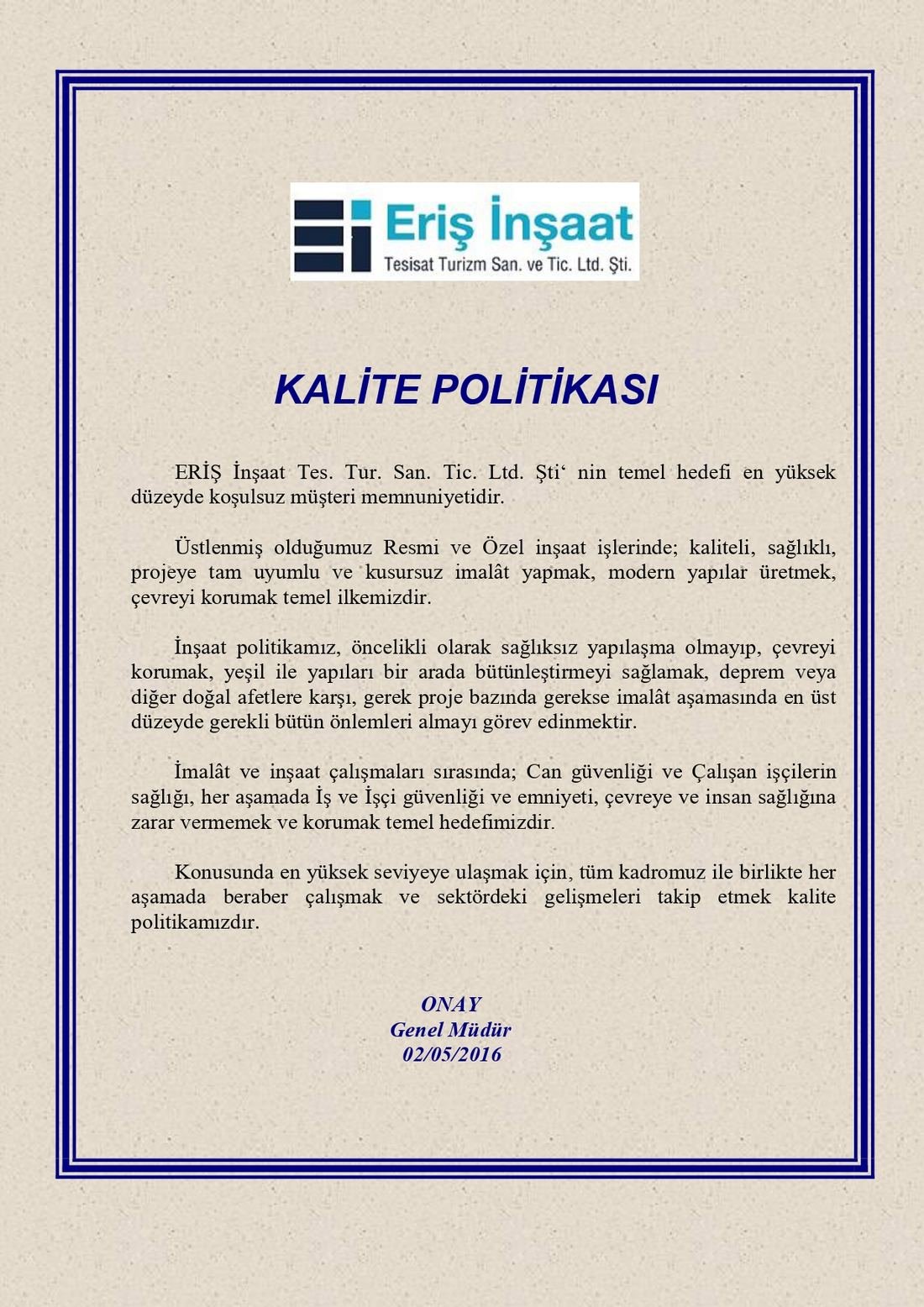Kalite Politikası (TR)